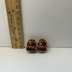 Red and Gold Zigzag Clip-On Earrings